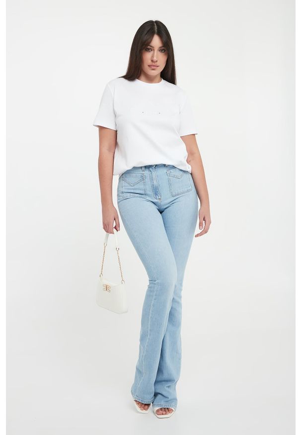 Elisabetta Franchi - T-shirt damski z logo ELISABETTA FRANCHI