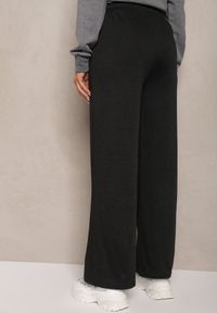 Renee - Czarne Spodnie Dzianinowe o Szerokim Kroju High Waist z Gumką w Pasie i Sznurkiem Creitta. Okazja: na co dzień. Stan: podwyższony. Kolor: czarny. Materiał: dzianina. Styl: casual #4