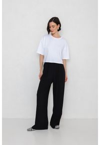 SPODNIE JANE CZARNE XS - Flawless. Okazja: na co dzień. Stan: podwyższony. Kolor: czarny. Materiał: wiskoza, skóra. Wzór: gładki. Styl: klasyczny, casual, elegancki