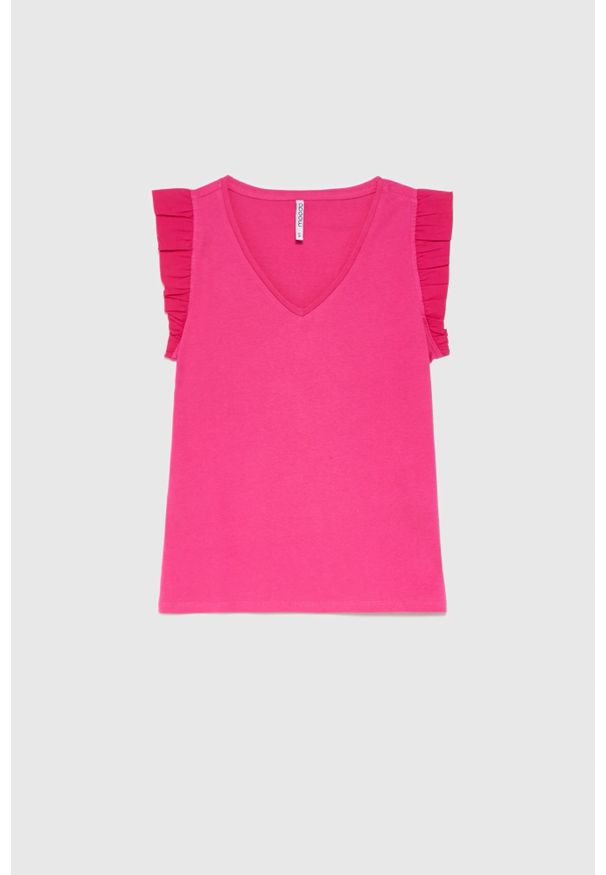MOODO - Bluzka z bawełny różowa. Kolor: różowy. Materiał: bawełna