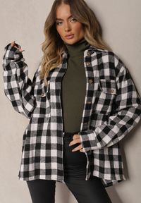 Renee - Czarno-Biała Oversize Koszula w Kratę z Kieszeniami na Klapy Kaithrea. Kolor: czarny #5