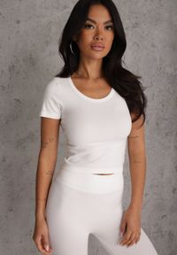 Renee - Biały Krótki T-shirt Basic z Okrągłym Dekoltem Gresalor. Okazja: na co dzień. Kolor: biały. Materiał: jeans, zamsz. Długość: krótkie. Styl: klasyczny, casual #3