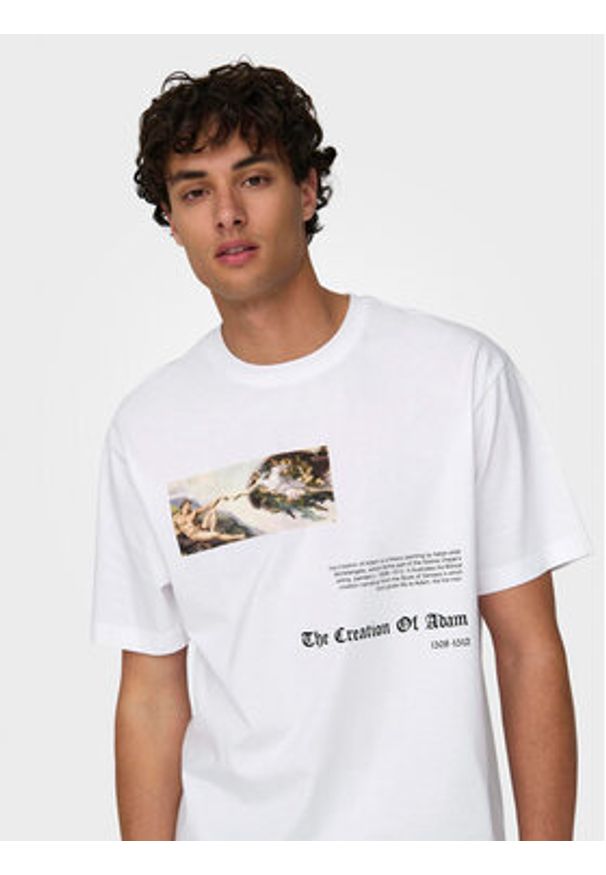 Only & Sons T-Shirt Apoh 22028207 Biały Relaxed Fit. Kolor: biały. Materiał: bawełna