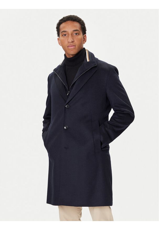 BOSS Płaszcz wełniany H-Jared 50551085 Granatowy Regular Fit. Kolor: niebieski. Materiał: wełna
