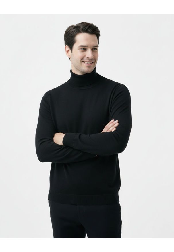 Półgolf Granatowy Bawełniany - Brave Soul - Prosty Krój, Klasyczny, Męski. Kolor: niebieski. Materiał: bawełna. Sezon: zima, jesień. Styl: klasyczny