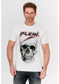 Philipp Plein - PHILIPP PLEIN Biały t-shirt męski Platinum cut round neck space plein, Rozmiar XXL. Kolor: biały. Materiał: prążkowany. Wzór: aplikacja