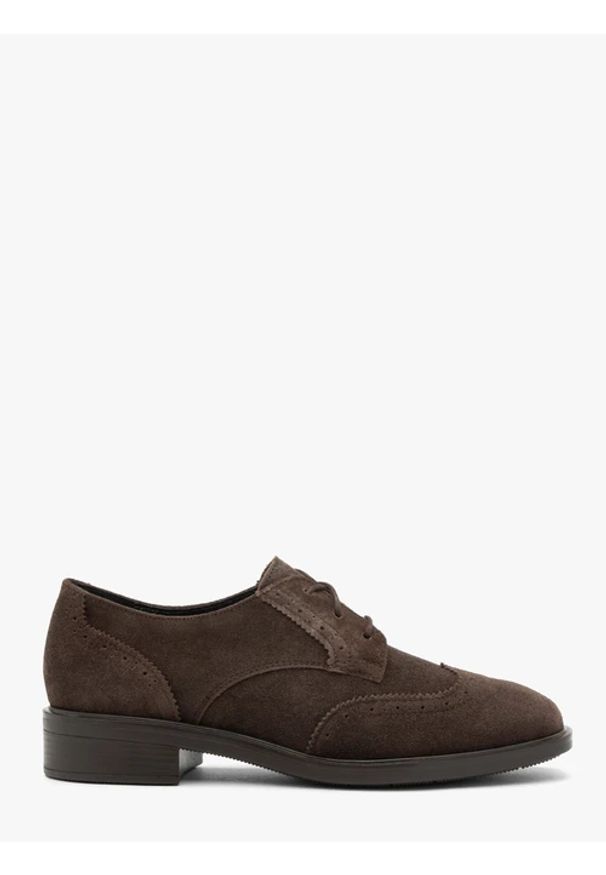Ryłko - Brązowe sznurowane półbuty ze skóry welurowej. Okazja: na co dzień. Kolor: brązowy. Materiał: welur, skóra. Styl: street, casual, elegancki