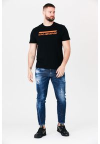 Guess - GUESS Czarny t-shirt męski z pomarańczowym logo, Rozmiar XL. Kolor: czarny #3