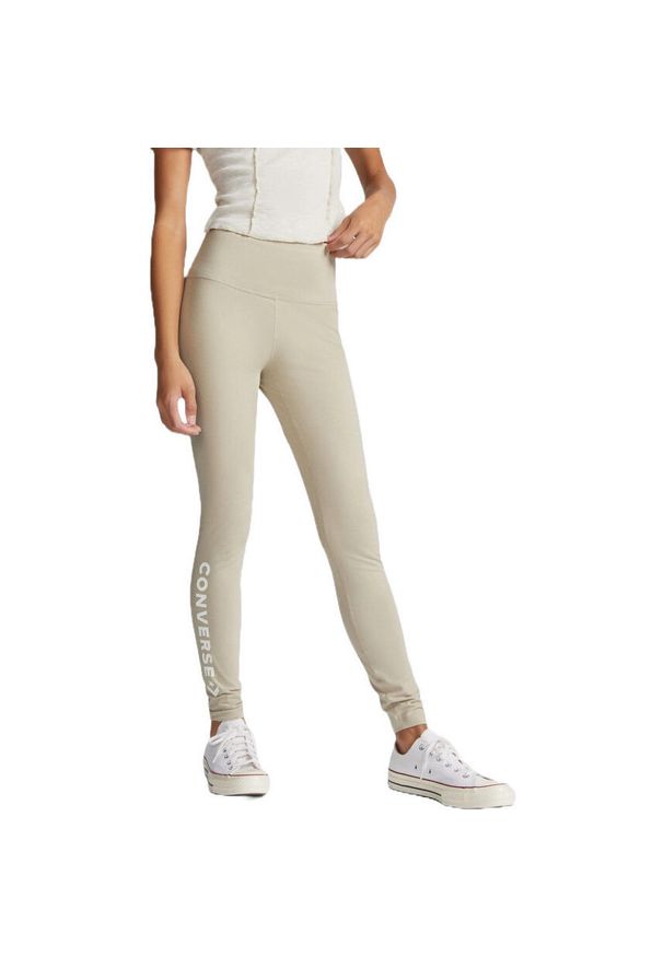 Legginsy damskie Converse Wordmark. Kolor: beżowy. Materiał: bawełna, materiał