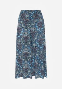 Born2be - Granatowe Szerokie Spodnie z Wiskozy w Retro Wzór Zeramara. Kolor: niebieski. Materiał: wiskoza. Styl: retro #8