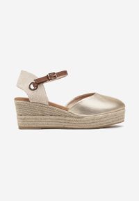 Born2be - Złote Sandały Espadryle na Plecionym Koturnie Effilda. Okazja: na co dzień. Zapięcie: sprzączka. Kolor: złoty. Obcas: na koturnie. Styl: casual, elegancki