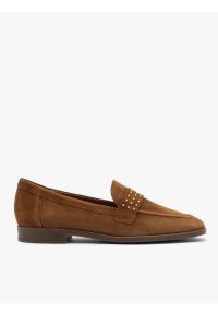 Ryłko - Brązowe mokasyny z ćwiekami. Kolor: brązowy. Materiał: welur, skóra. Styl: street #1
