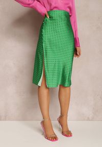 Renee - Zielona Spódnica Tymysus. Kolor: zielony. Materiał: tkanina. Wzór: kropki, aplikacja. Sezon: lato. Styl: elegancki #4
