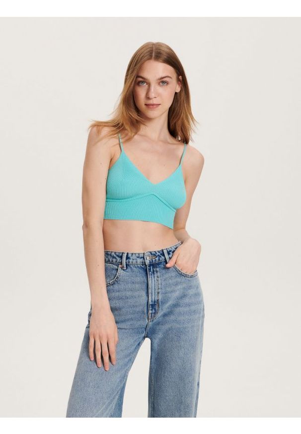 Reserved - Crop top - niebieski. Kolor: niebieski. Materiał: wiskoza, dzianina. Długość: krótkie