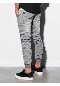 Ombre Clothing - Spodnie męskie jeansowe joggery P551 - szare - M. Kolor: szary. Materiał: jeans. Wzór: nadruk, gładki #3