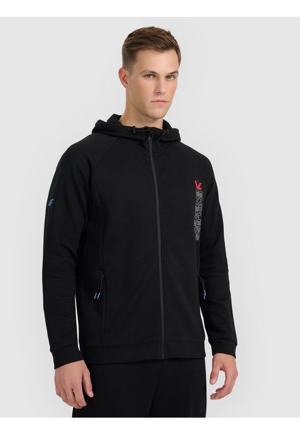 4f - 4F Bluza dresowa rozpinana z kapturem męska - czarna XXL. Typ kołnierza: kaptur. Kolor: czarny. Materiał: dresówka