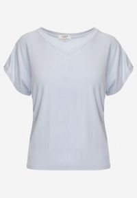 Renee - Niebieski Wiskozowy T-shirt z Dekoltem V Eupharis. Okazja: na co dzień. Typ kołnierza: dekolt w kształcie V. Kolor: niebieski. Materiał: wiskoza. Styl: casual, elegancki #5