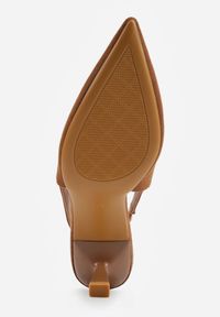 Renee - Brązowe Czółenka VICES Typu Slingback na Geometrycznej Szpilce Aziressa. Kolor: brązowy. Wzór: geometria. Obcas: na obcasie. Styl: elegancki. Wysokość obcasa: średni #4