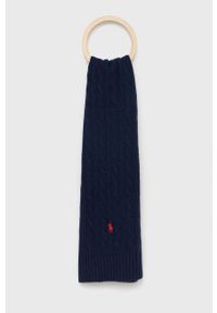 Polo Ralph Lauren szalik wełniany kolor granatowy gładki. Kolor: niebieski. Materiał: wełna. Wzór: gładki #1