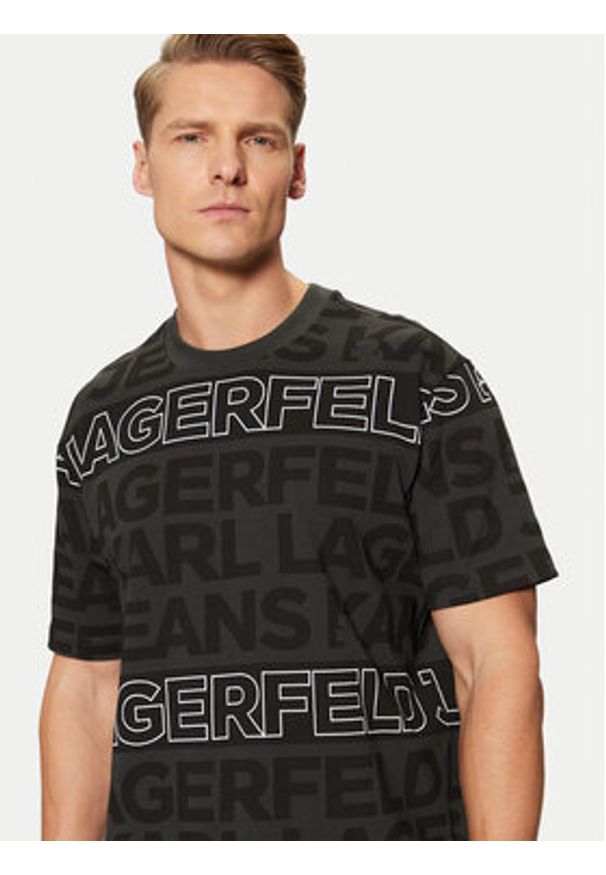 Karl Lagerfeld - KARL LAGERFELD T-Shirt A1M17114 Czarny Regular Fit. Typ kołnierza: dekolt w karo. Kolor: czarny. Materiał: bawełna