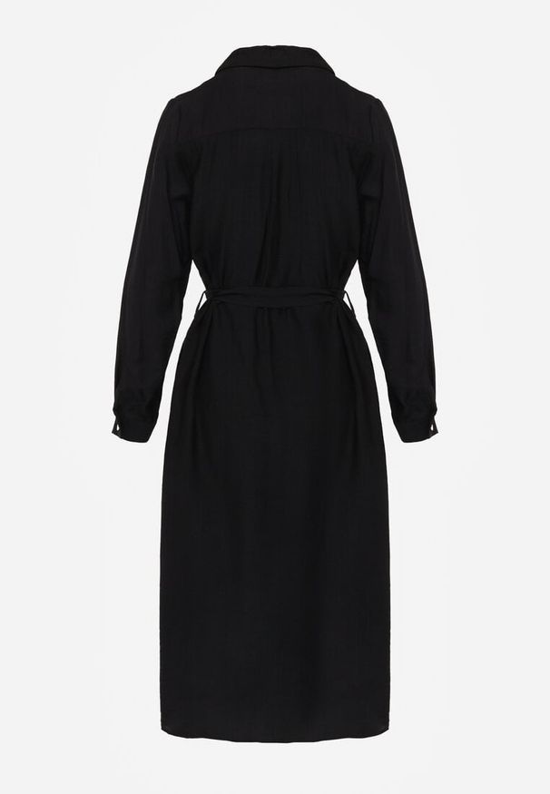 Renee - Czarna Sukienka z Wiskozą o Koszulowym Kroju z Wiązanym Paskiem Rissanni. Kolor: czarny. Materiał: wiskoza. Typ sukienki: koszulowe. Styl: elegancki, klasyczny