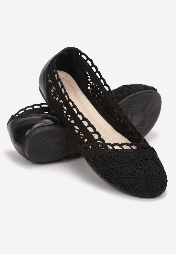 Born2be - Czarne Koronkowe Balerinki Wsuwane Treada. Zapięcie: bez zapięcia. Kolor: czarny. Materiał: koronka. Sezon: wiosna, lato