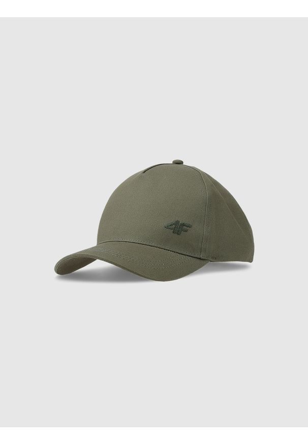 4f - Czapka z daszkiem strapback dziecięca - khaki. Kolor: oliwkowy, brązowy, wielokolorowy. Materiał: bawełna, materiał. Wzór: haft. Sezon: lato. Styl: sportowy, klasyczny