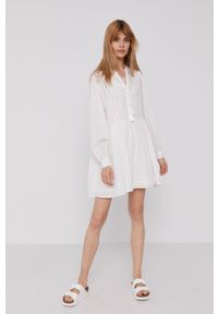 Pepe Jeans Sukienka Ava kolor biały mini rozkloszowana. Kolor: biały. Materiał: tkanina, koronka. Długość rękawa: długi rękaw. Wzór: gładki. Typ sukienki: rozkloszowane. Długość: mini #6