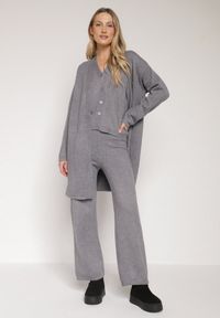 Born2be - Szary Komplet z Dzianiny z Wełną Spodnie Kardigan i Kamizelka na Guziki Meviseffa. Kolor: szary. Materiał: wełna, dzianina #5