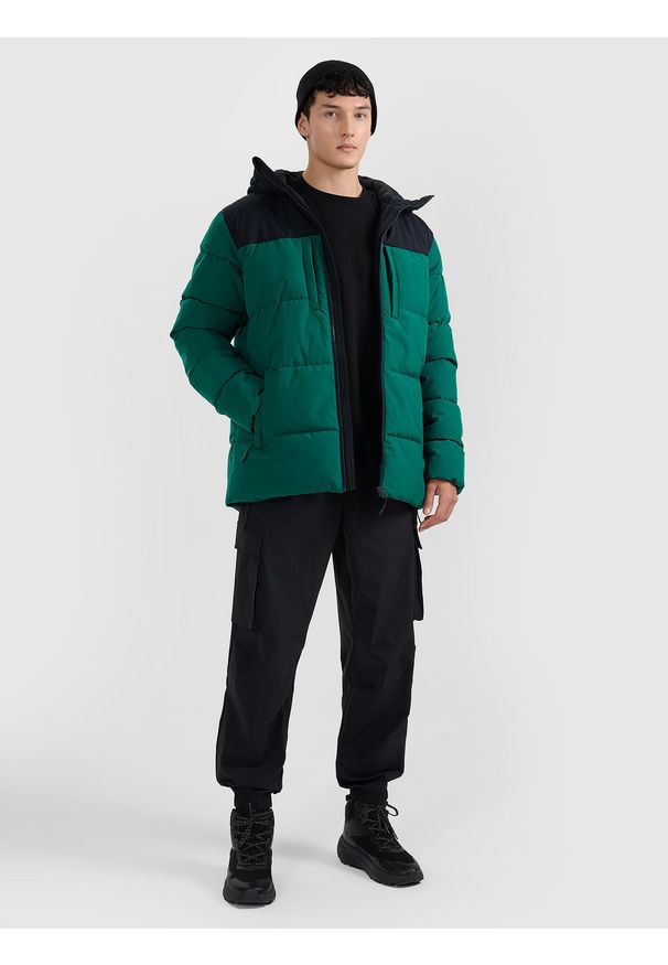 4f - 4F Kurtka puchowa z wypełnieniem syntetycznym męska - zielona XXL. Okazja: na co dzień. Typ kołnierza: kaptur. Kolor: turkusowy. Materiał: puch, syntetyk. Styl: casual