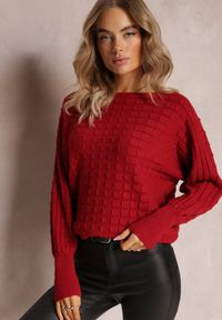 Renee - Bordowy Dzianinowy Sweter z Rękawami typu Nietoperz Cascapia. Kolor: czerwony. Materiał: dzianina. Styl: klasyczny