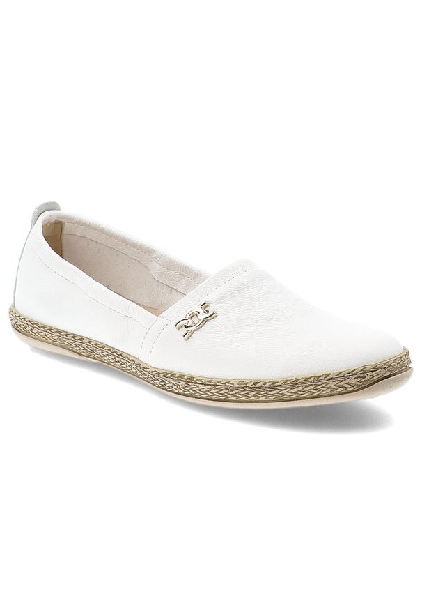 Białe Baleriny Armodo Eleganckie Płaskie Obuwie Damskie. Okazja: na co dzień. Kolor: biały. Materiał: len, jeans, skóra. Wzór: aplikacja. Sezon: lato. Styl: elegancki