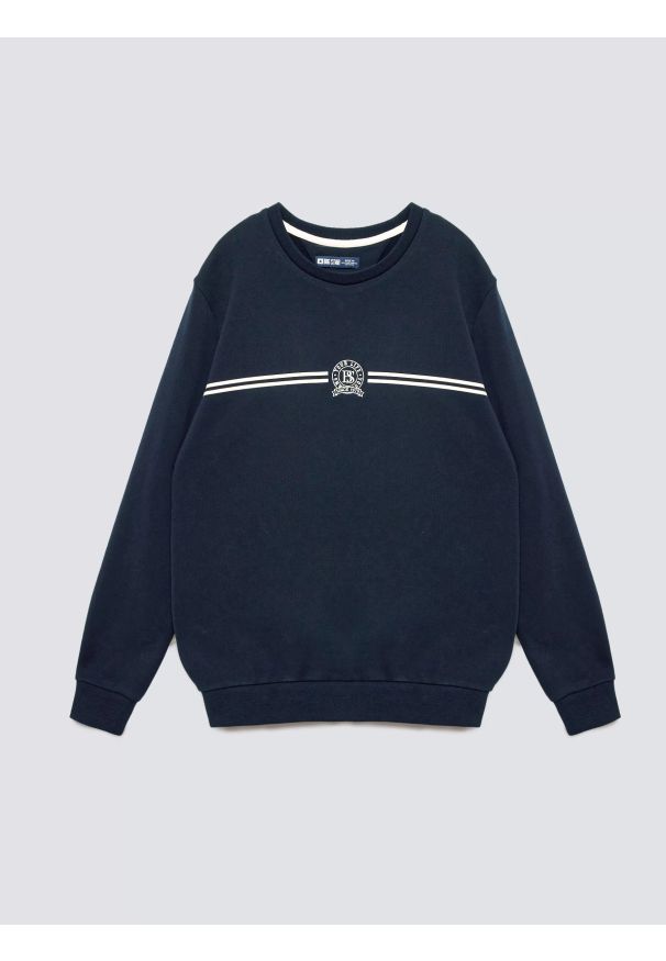 Big-Star - Bluza męska z haftem granatowa Daniel 403. Okazja: na co dzień. Kolor: niebieski. Materiał: dzianina. Wzór: haft. Styl: casual