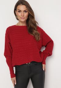 Born2be - Bordowy Klasyczny Sweter z Rękawami Nietoperza Steresa. Kolor: czerwony. Długość rękawa: długi rękaw. Długość: długie. Styl: klasyczny #4