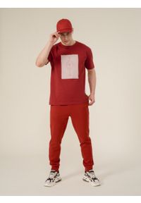 outhorn - T-shirt z nadrukiem męski - czerwony. Okazja: na co dzień. Kolor: czerwony. Materiał: jersey, bawełna. Wzór: nadruk. Styl: casual