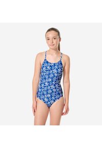Strój jednoczęściowy pływacki dla dzieci Decathlon Lila Flow. Kolor: niebieski. Materiał: poliester, elastan, materiał. Wzór: kolorowy #1