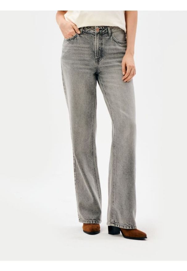 Sinsay - Jeansy wide leg high waist z efektem sprania - szary. Stan: podwyższony. Kolor: szary