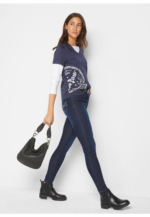 bonprix - Dżinsy Skinny Mid Waist ze stretchem. Stan: podwyższony. Kolor: niebieski