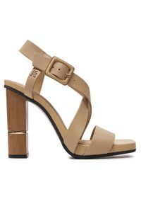 TOMMY HILFIGER - Tommy Hilfiger Sandały Hardware Block High Heel FW0FW07016 Brązowy. Kolor: brązowy. Materiał: skóra