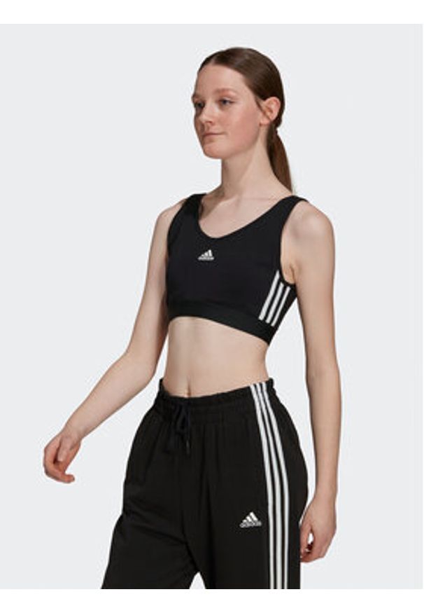 Adidas - adidas Koszulka techniczna Essentials 3-Stripes Crop Top With Removable Pads GS1343 Czarny. Kolor: czarny. Materiał: bawełna