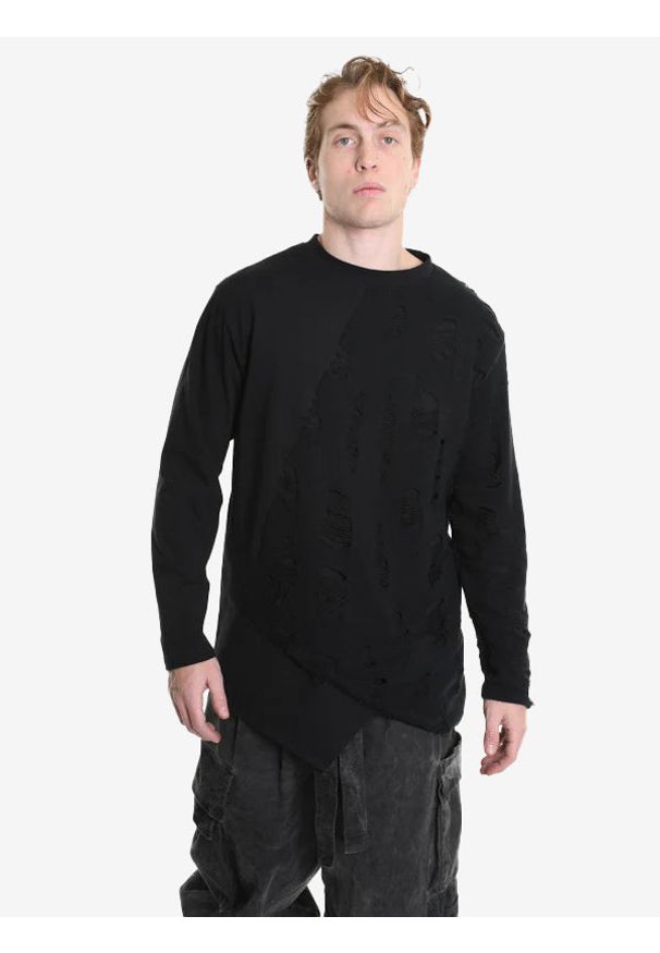 La Haine Inside Us Longsleeve | 3M M1161 | Mężczyzna | Czarny. Okazja: na co dzień. Kolor: czarny. Materiał: wełna, poliamid, wiskoza, bawełna. Długość rękawa: długi rękaw. Długość: długie. Wzór: aplikacja. Sezon: lato. Styl: casual