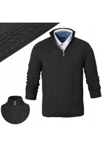 Bawełniany Sweter na Zamek, Wysoki Kołnierz - Pako Jeans - Czarny. Kolor: czarny. Materiał: bawełna. Sezon: wiosna, zima, jesień. Styl: elegancki, klasyczny #3