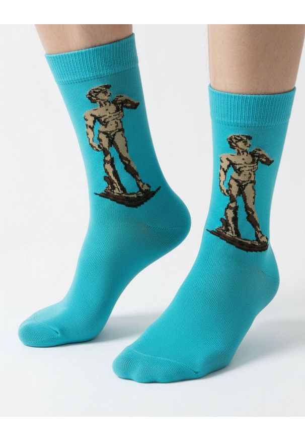 His Story - Skarpetki Bawełniane - Tematyczne - Rzeźba na Niebieskim Tle. Kolor: niebieski. Materiał: elastan, bawełna, poliamid