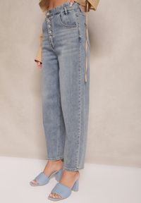 Renee - Niebieskie Jeansy High Waist z Bawełną o Kroju Mom Fit Efalina. Okazja: na co dzień. Stan: podwyższony. Kolor: niebieski. Styl: casual, elegancki