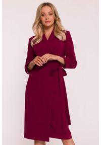 Stylove - Elegancka sukienka ołówkowa kopertowa z wiązaniem bordowa. Okazja: na spotkanie biznesowe, do pracy. Typ kołnierza: typu klepsydra, dekolt kopertowy, dekolt w kształcie V. Kolor: czerwony, brązowy, beżowy. Materiał: elastan, tkanina, poliester, wiskoza. Wzór: gładki. Typ sukienki: ołówkowe, kopertowe. Styl: elegancki. Długość: midi #4