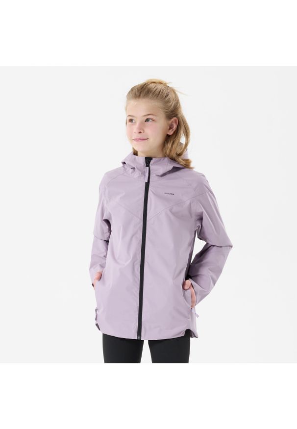 quechua - Kurtka turystyczna dla dzieci Quechua MH500 wodoodporna. Kolor: szary, fioletowy, wielokolorowy. Materiał: materiał. Sezon: lato. Styl: sportowy. Sport: turystyka piesza