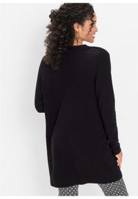 Długi sweter bez zapięcia bonprix czarny. Kolor: czarny. Długość: długie. Wzór: prążki. Styl: elegancki #3