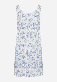 Born2be - Biało-Niebieska Rozkloszowana Sukienka z Bawełny z Kwiatowym Wzorem Anniviana. Okazja: na co dzień, na imprezę. Kolor: biały. Materiał: bawełna. Wzór: kwiaty. Typ sukienki: proste. Styl: klasyczny, casual, elegancki #2