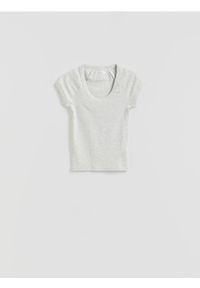 Reserved - T-shirt slim fit - jasnoszary. Kolor: szary. Materiał: elastan, bawełna, dzianina
