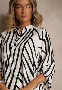 Renee - Biała Koszula z Bawełną o Geometrycznym Motywie Amorria. Okazja: na co dzień, na imprezę. Kolor: biały. Materiał: bawełna. Wzór: geometria. Styl: elegancki, casual #4